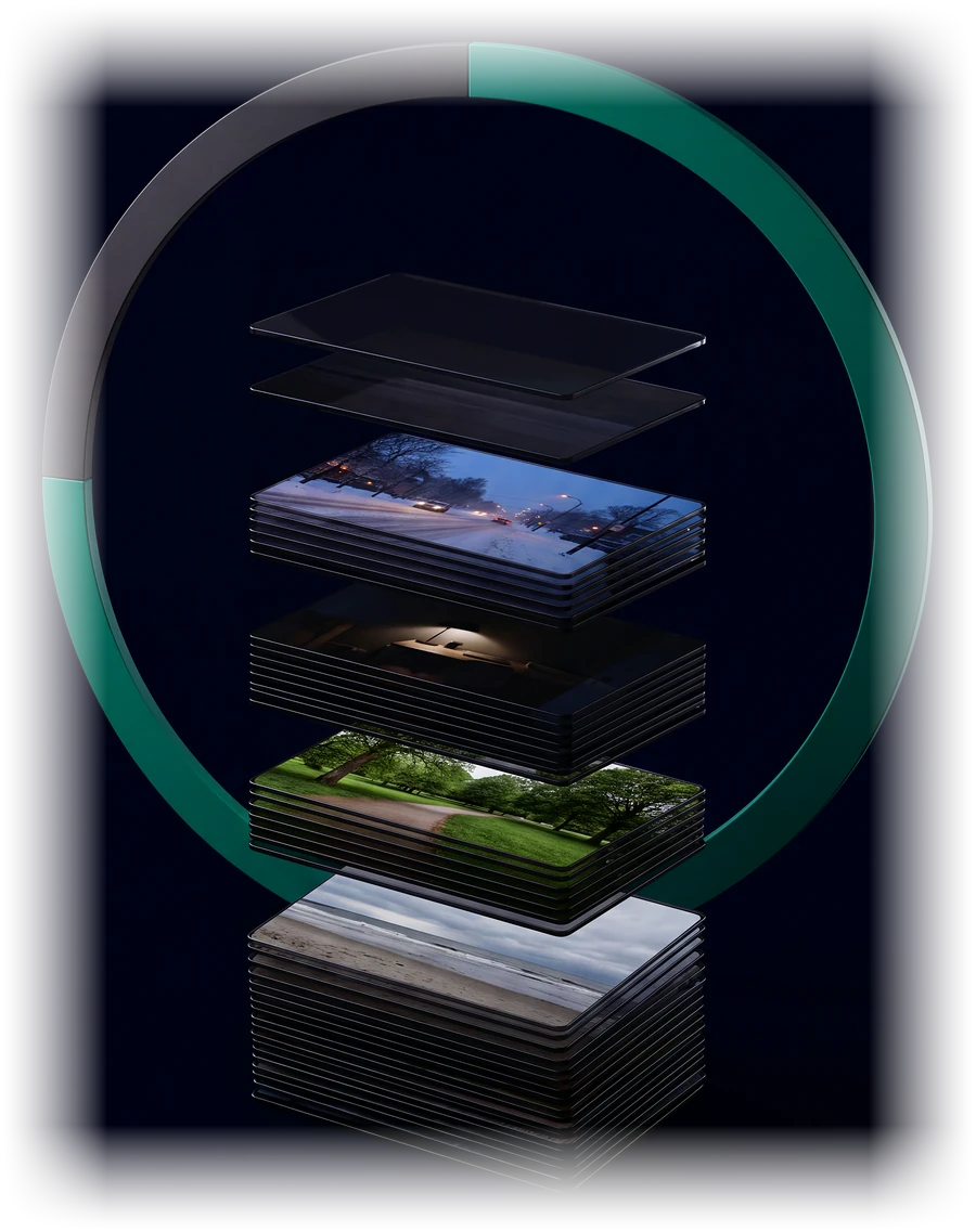 Illustration: a ring part-filled in teal, with a stack of photo cards rising to exactly that height and two dimmed cards left over