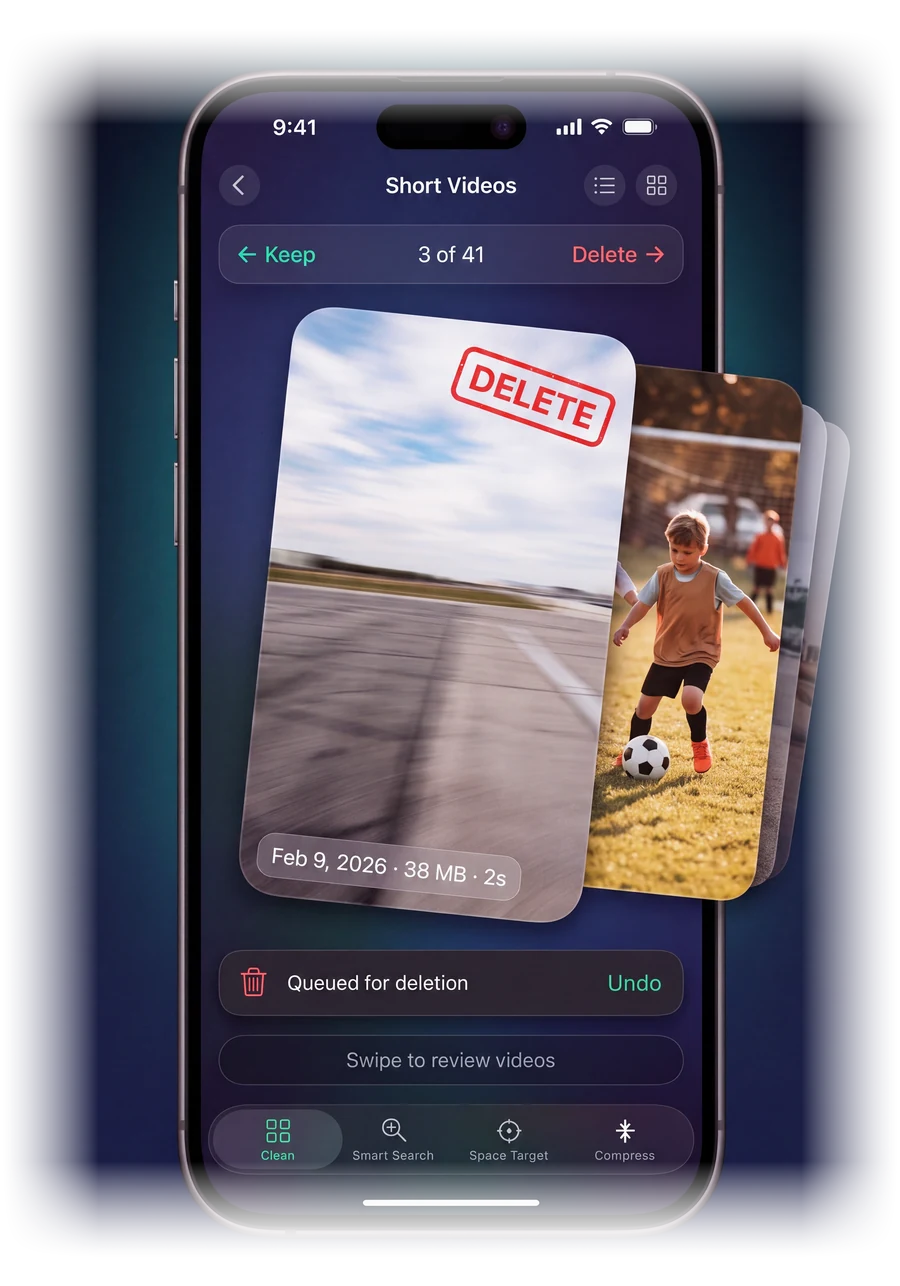 TidyByte review screen: a video card marked for deletion with an Undo button underneath